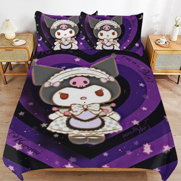 Kuromi Duvet Cover Set 3 Piece Bedding Set Double Sided Printing Decorative Comforter Cover Set