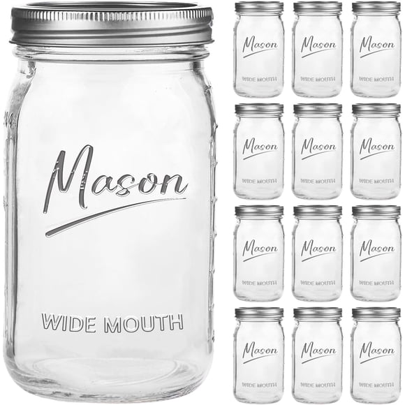 Frascos Mason Glassmagic de Boca Ancha, 32 oz (946 ml), Pack de 12