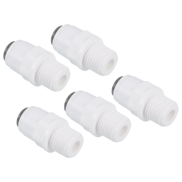 Uxcell 1/4" Tubo a 1/4NPT Macho Empuje para Conectar Accesorios Paquete de 5 Conector de Línea de Agua Recto para Sistema de Agua RO Blanco