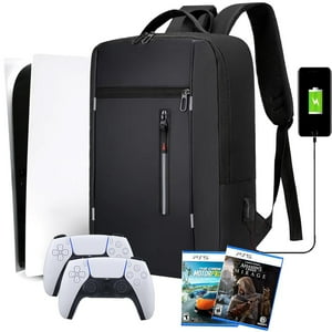 Genérico - Mochila Para Consola De Juegos Compatible Con La Consola Playstation 5, Funda Protectora De Viaje Para Ps5 Con Puerto Usb Para Auriculares, Discos De Juegos Y Accesorios-Negro