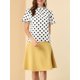 thumbnail image 5 of INSPIRE CHIC Top de Lunares con Cuello Alto, Pliegue y Abertura en la Espalda, Manga Corta Acampanada para Mujer, Regreso a Clases, L Blanco Negro, 5 of 7