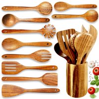 Juego De Utensilios De Madera Home Hero, 11 Unidades, Madera De Teca Natural
