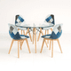 thumbnail image 1 of Comedor Mesa Eames Redonda vidrio 100cm + 4 Sillas Eames Patchwork Tela Wood Celeste, 1 of 9