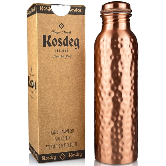Botella de agua de cobre Kosdeg, 1 litro, cobre puro ayurvédico martillado