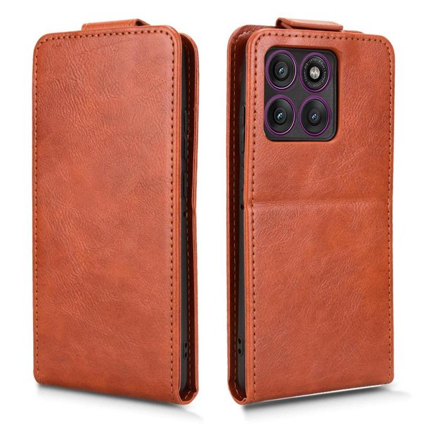 Funda tipo folio para Motorola Edge 60 Pro con soporte magnético y protección para la cámara Marrón