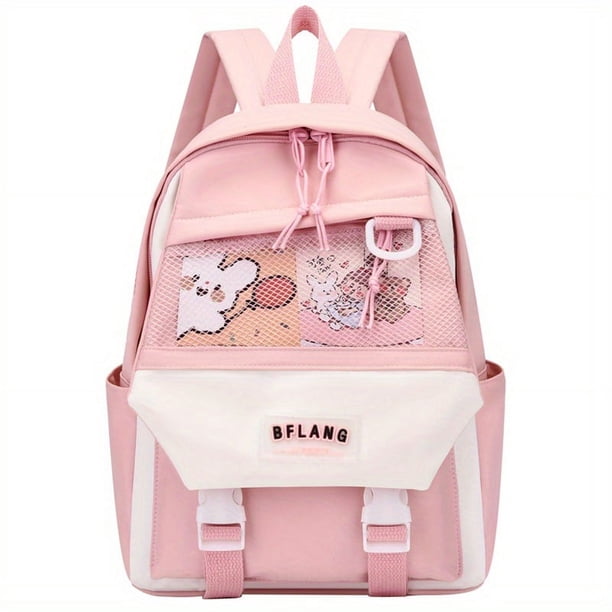 1pc Children's Backpack For Kindergarten Primary School, Travel Backpack For Boys And Girls, Cute Rabbit Pattern Design Backpack, Simple Preppy Contrast Color Backpack