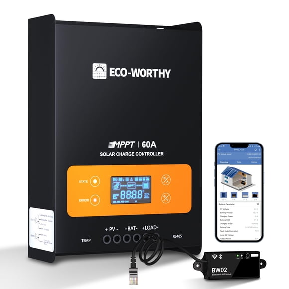 Controlador de carga solar ECO-WORTHY 60A MPPT con Bluetooth y WiFi
