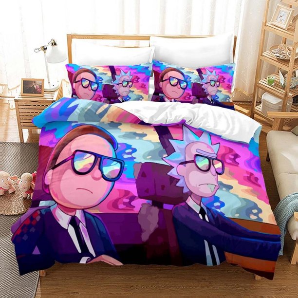 Rick And Morty Cartoon Quilt Duvet Cover Set Children Bedroom Decor3-Piece Bedding Set