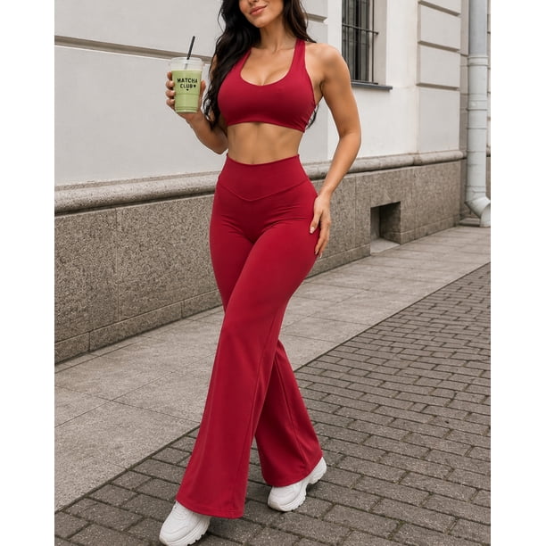 Conjunto Deportivo Para Mujer Seamless Top Y Calza Flare