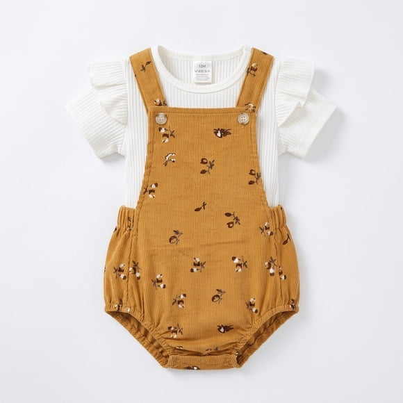 Conjunto De Jardinera + Polera Manga Corta Para Niñas Primavera Verano