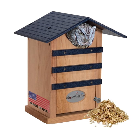 Casa Nido para Búhos JCs Wildlife 30x26x27 cm Cuerpo de Cedro, Techo de Polietileno Reciclado