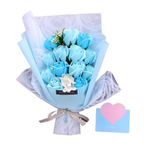 Magideal - Ramo De Jabón, Ramo De Flores De Jabón, Ramo De Flores Realistas, Rosas De Jabón, Grande Artificial Para Decoración, Día De La Madre, Fiesta De Bodas, Azul