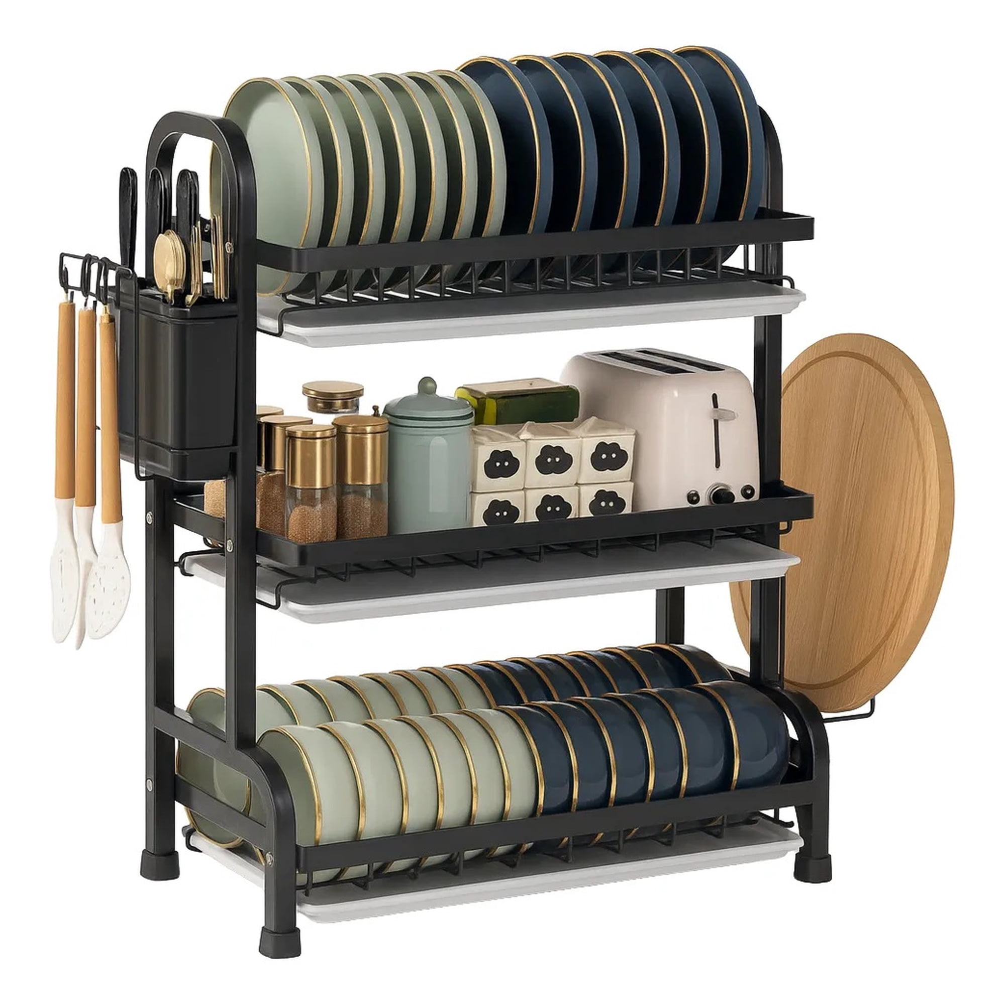 Eoland - Secaplato Escurridor Rejilla Acero Inoxidable Secador 3nivel Negro