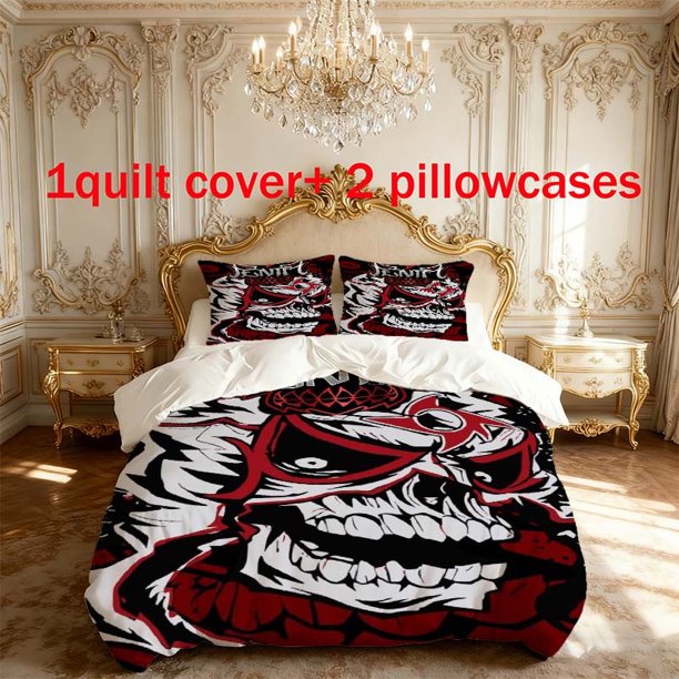 3pcs Dark Skull Art Themed Printed Bedding Set Including a Duvet Cover And Pillowcases