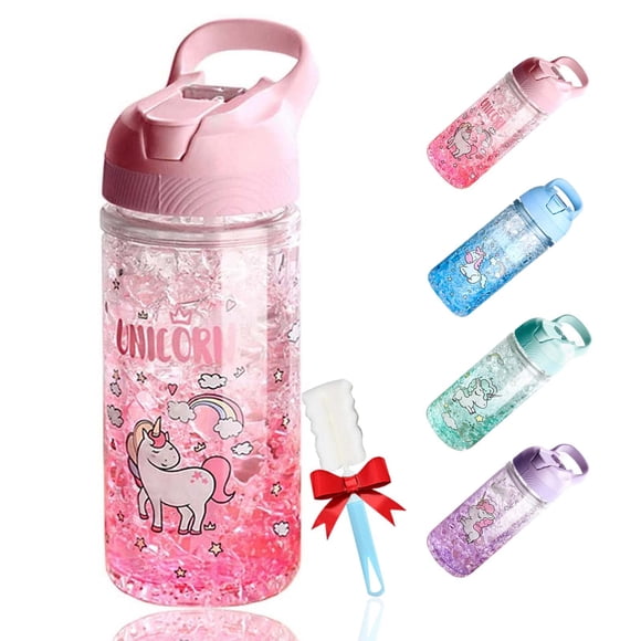 Botella de agua OOTD Unicorn para niñas de 400 ml con pajita y candado