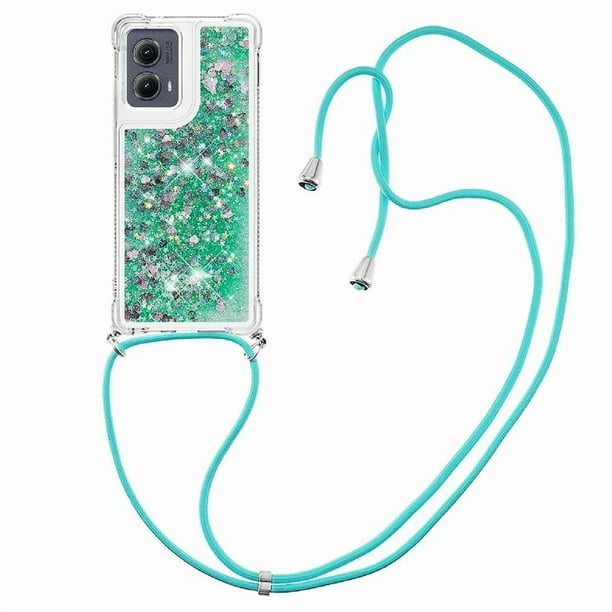 Funda FOXDOCK para Motorola Edge 2024 5G con Cuerda Ajustable, Brillo Líquido, Protección Antigolpes y Lente – Ideal para Regalo