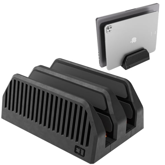 Soporte vertical doble para laptop Hetism con resorte, 2 ranuras