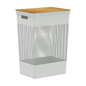 Ou - Cesta De Ropa Grid Con Tapa De Bambú 49 L Blanco Océano