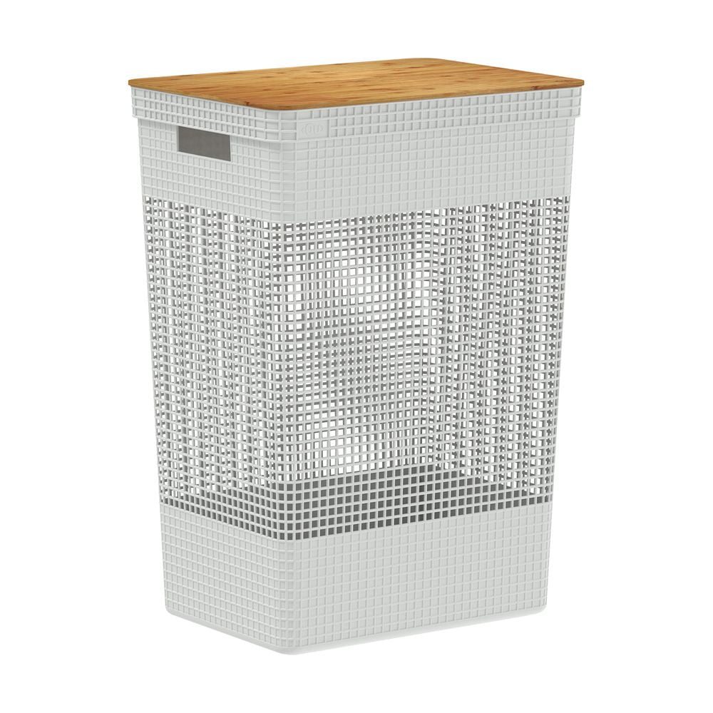 Ou - Cesta De Ropa Grid Con Tapa De Bambú 49 L Blanco Océano