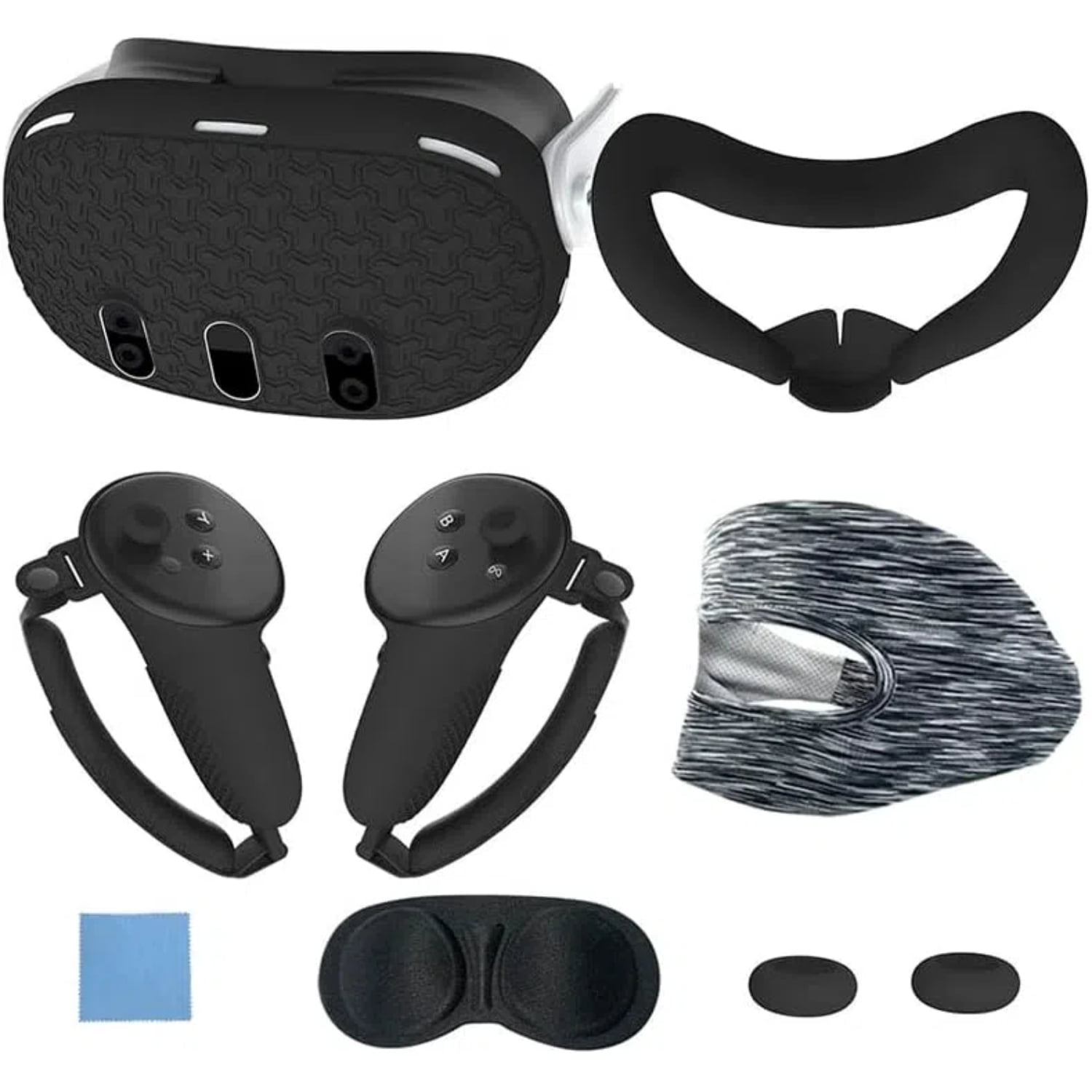 Genérico - Vr Accesorios Set Para Meta Quest 3, Cubierta Protectora Para La Cara, Empuñaduras Para El Mando, Cubierta Para Los Auriculares, Protector Para La Lente Y Cubierta Para La Carcasa - Negro