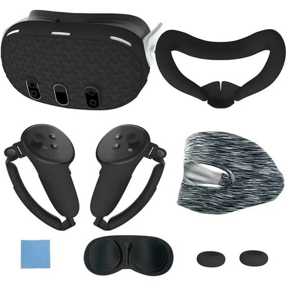 VR Accesorios Set Para Meta Quest 3, Cubierta protectora para la cara, empuñaduras para el mando, cubierta para los auriculares, protector para la lente y cubierta para la carcasa - Negro