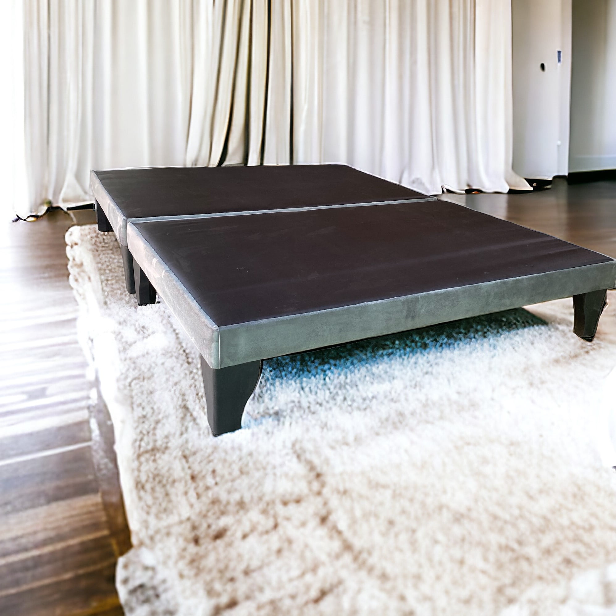 Muebles Barcelona - Base De Cama Europea 2 Plazas Dividida Felpa Gris