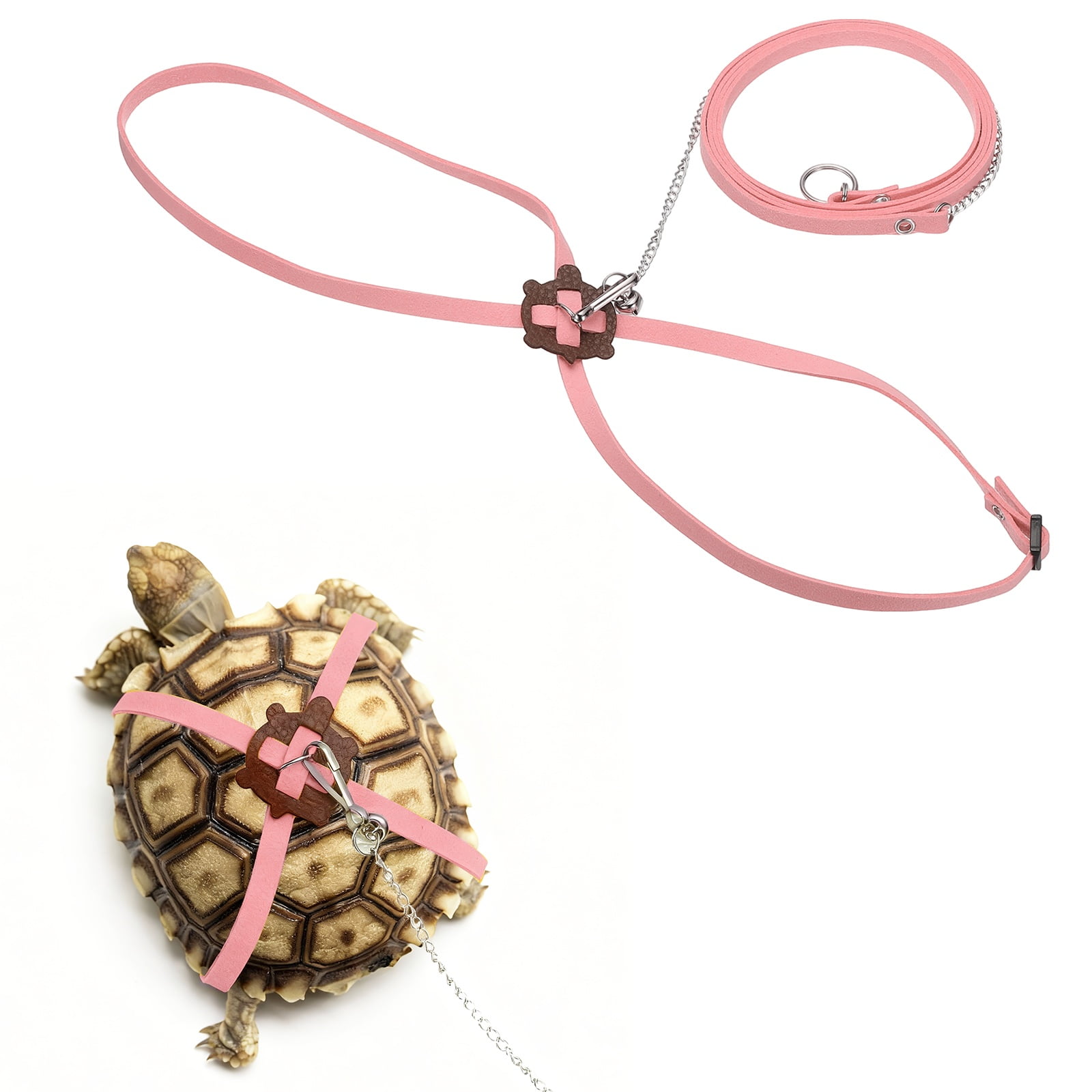 Arnés Ajustable para Tortugas Uxcell con Campana de Cuero Suave Hebilla Giratoria Correa de Paseo a Prueba de Escape Grande Rosa