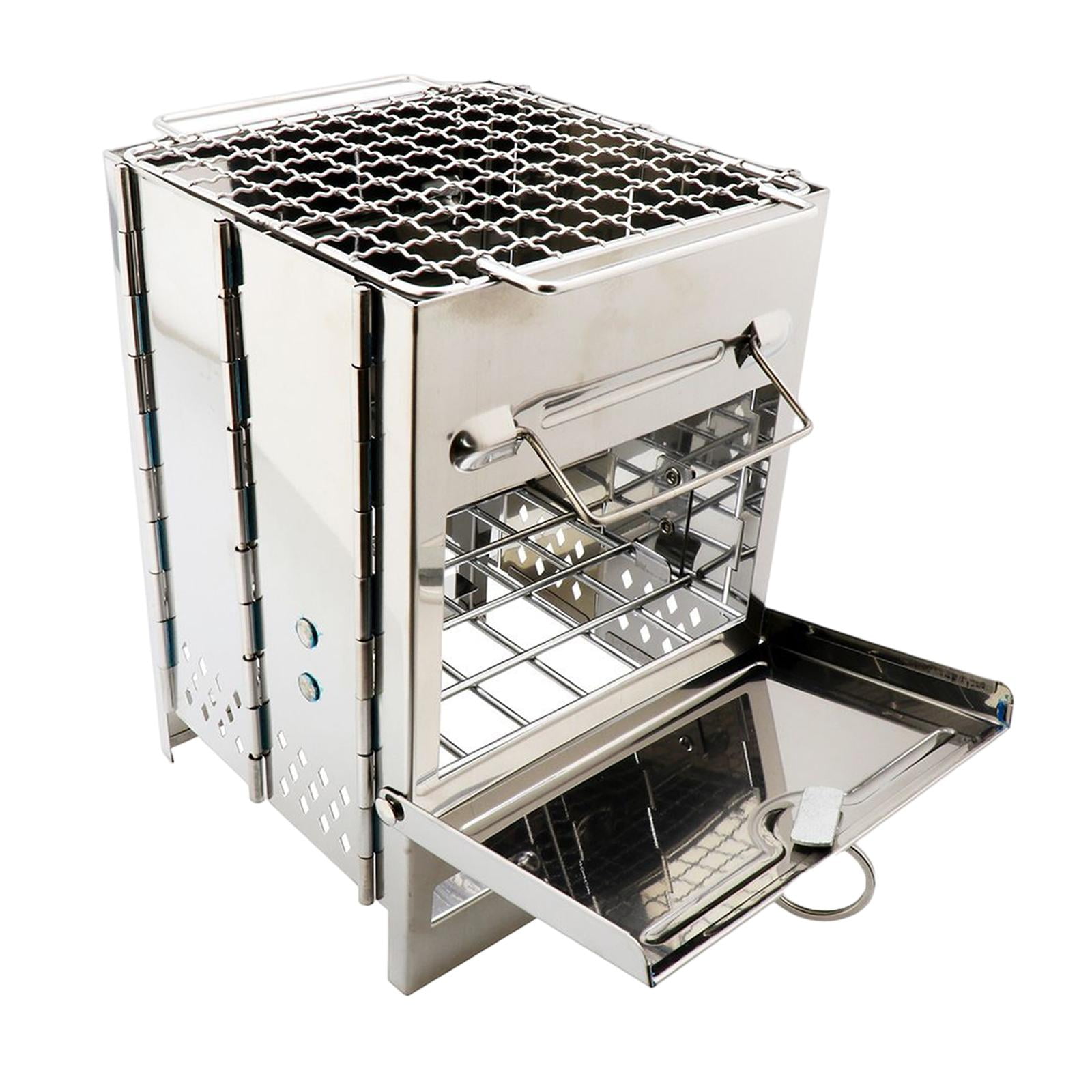 Magideal - Estufa De Primera Calidad, Parrilla De Cocina, Estufa De Carbón, Estufa De Camping Plegable De Acero Inoxidable Para Mochileros, 21cmx14cmx14cm