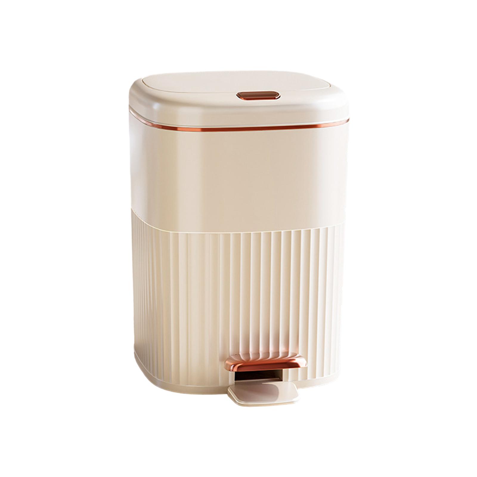 Bothyi - Cubo De Basura Con Escalón, Cubo De Basura Rectangular Con Pedal Para Baño, Entrada De Garaje, Color Blanco Dorado, 8L