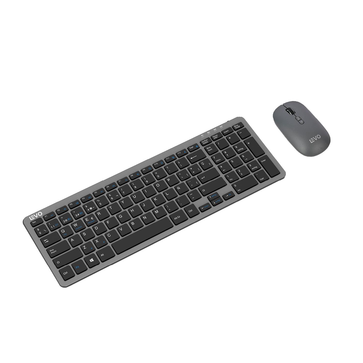 Teclado Slim Cygna + Mouse Slim Velar Grafito Levo Gris