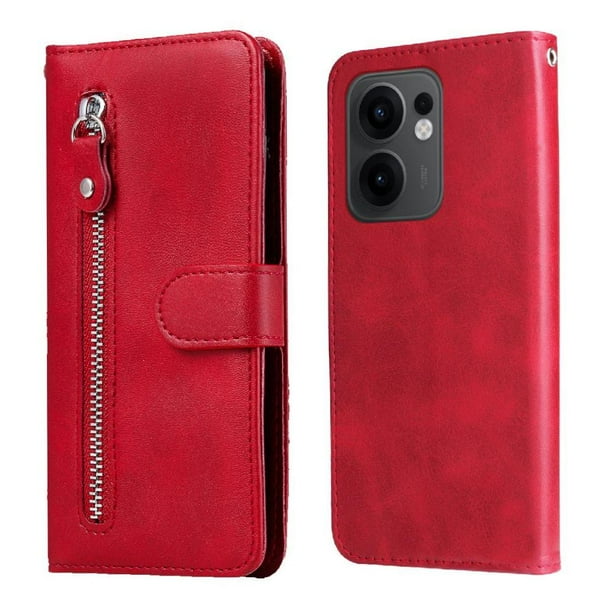 Funda con Cremallera para OPPO Reno 13F, Carcasa Cartera de Cuero PU con Soporte y Tarjetero