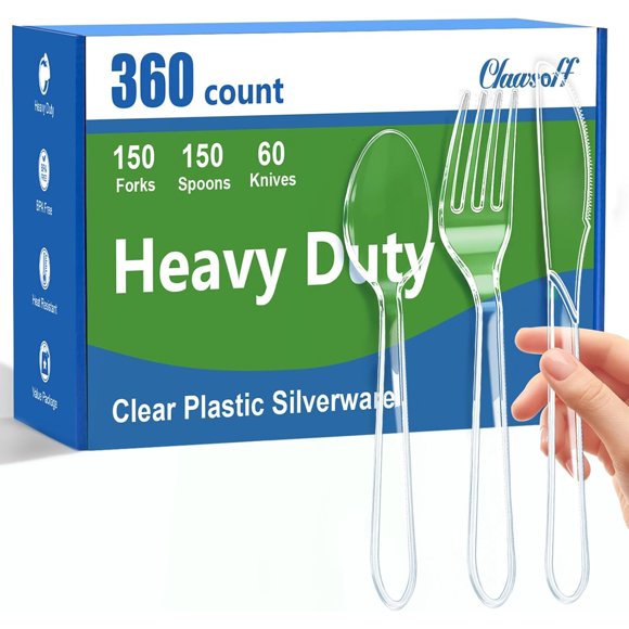 Clawsoff Set de Cubiertos Desechables de Plástico Transparente, 360 Piezas