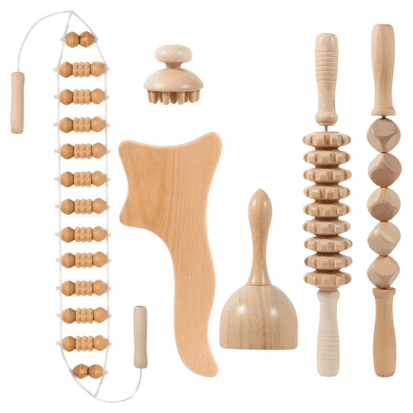 Kit 6pcs Rodillo Para Masaje Maderoterapia Maderos Gua Sha