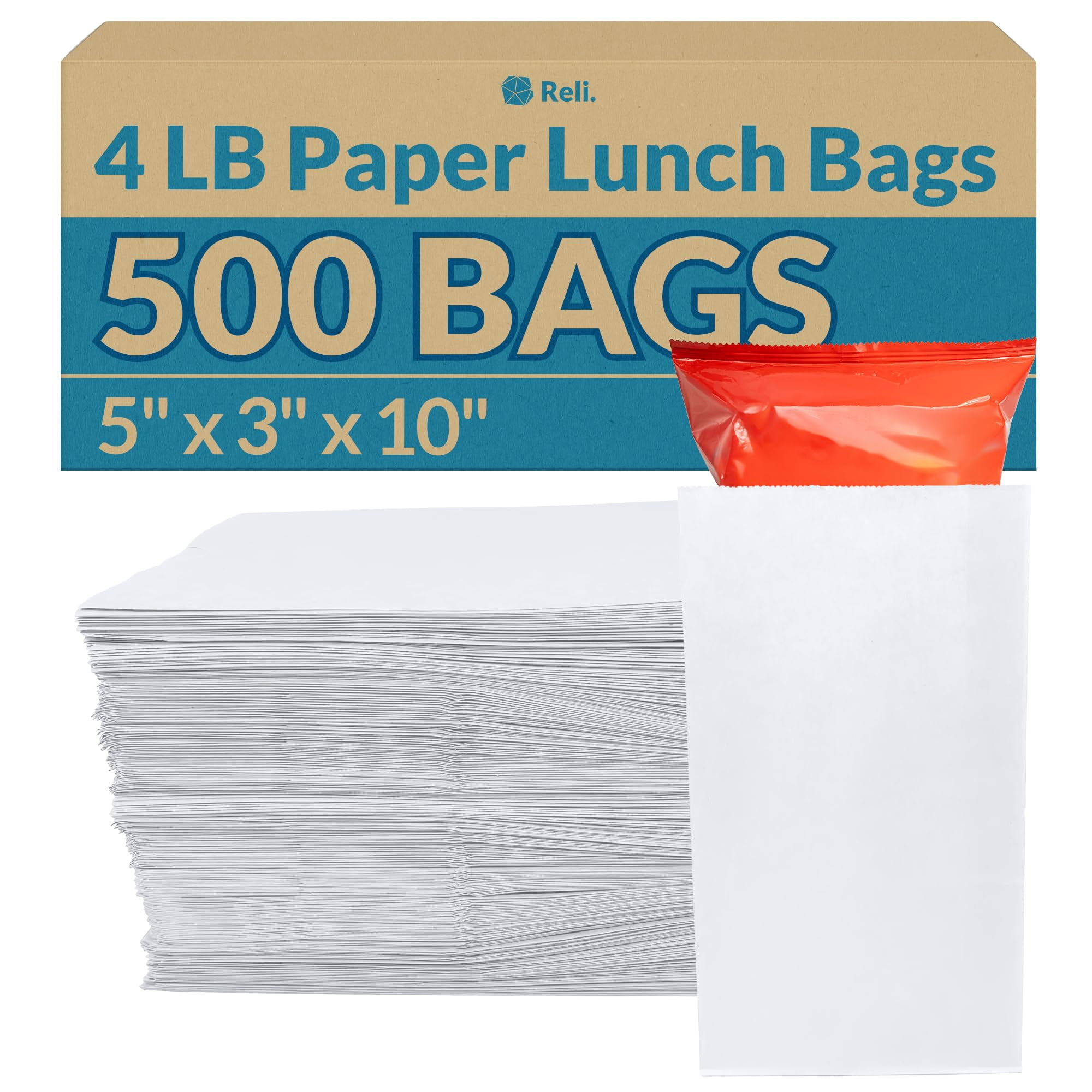 Bolsas De Papel Reli. Almuerzo De Papel Blanco, 500 Unidades, 4,5 Kg De Capacidad