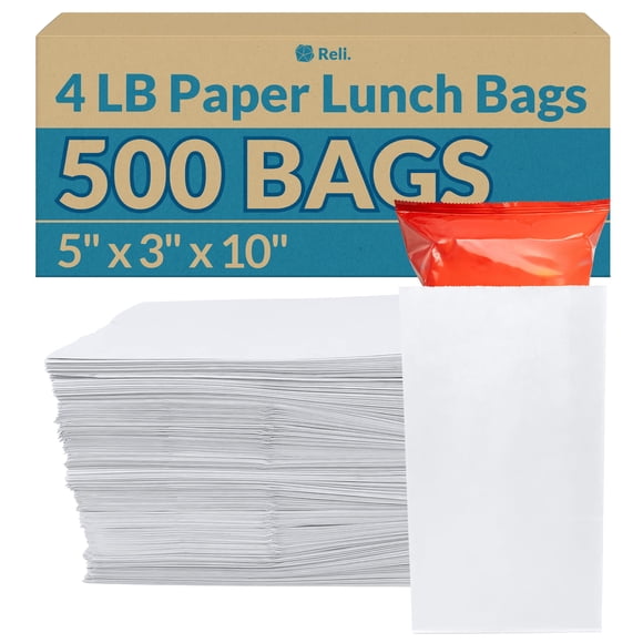 Bolsas de papel Reli. Almuerzo de papel blanco, 500 unidades, 4,5 kg de capacidad