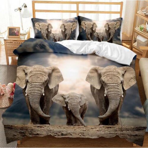 Wild Animal Giraffe Elephant Rhino Zebra Quilt Duvet Cover Set Doona Cover3-Piece Bedding Set