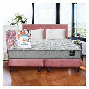 Cama Europea 2 Plazas Combo Cannon +2 Almohadas+Sabanas+Respaldo Tela Rosa