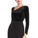 thumbnail image 4 of INSPIRE CHIC Blusa de Fiesta Ajustada para Mujer con Cuello Asimétrico Fruncido de Manga Larga de Terciopelo M Negro, 4 of 5