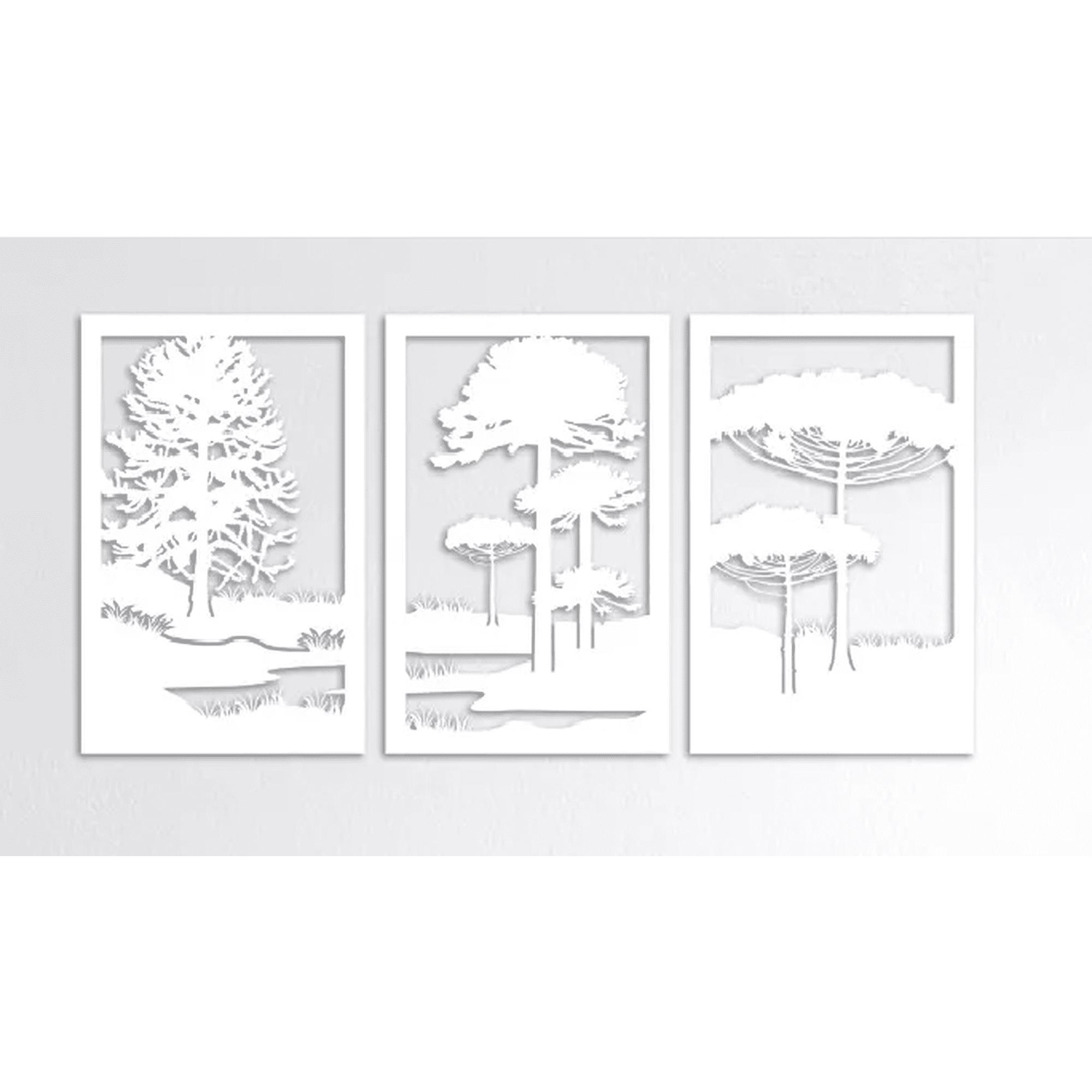 Genérico - Set De 3 Cuadros Paisaje Árboles Araucarias Blanco