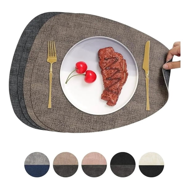 Set 4 Individuales Ecocuero Impermeables Antimanchas Reversibles Jaspeado Café