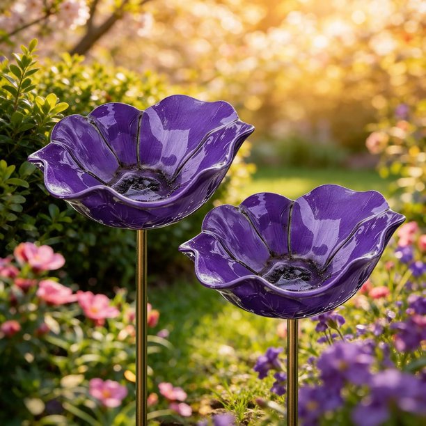 Estaca jardín flor metal hecha mano baño pájaros estación riego abejas decoración exterior