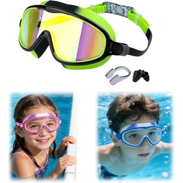 Gafas natación niños HD montura grande verano visión amplia antivaho clases natación