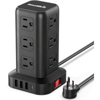 Smallrt - Cable De Extensión, Protector Contra Sobretensiones, Power Strip Tower, 12Ac, 4Usb