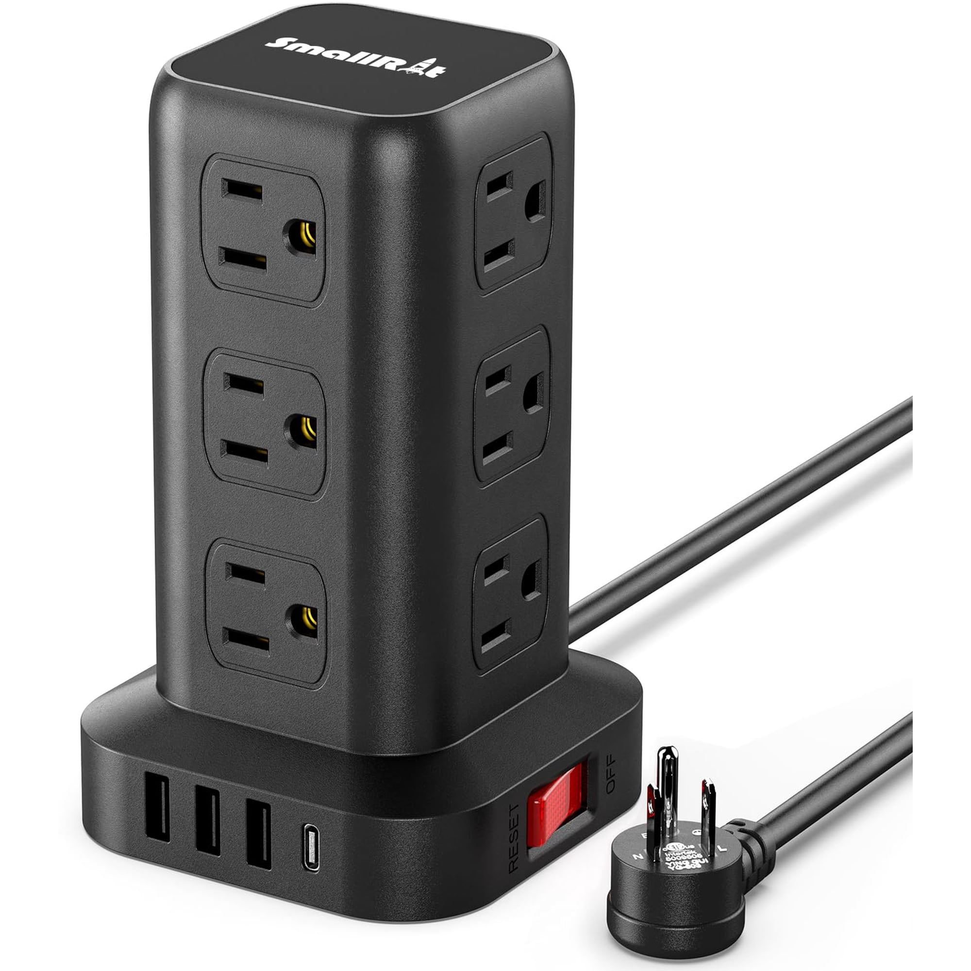 Smallrt - Cable De Extensión, Protector Contra Sobretensiones, Power Strip Tower, 12ac, 4usb