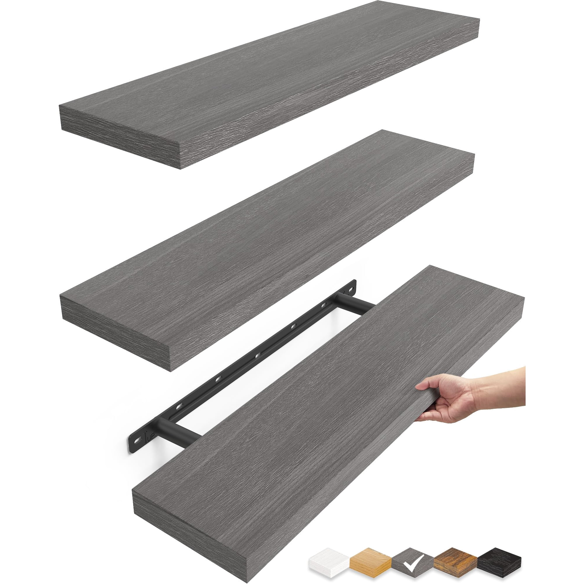 Estante Flotante De Pared Bayka 57 Cm, Madera Rústica Gris, 3 Piezas