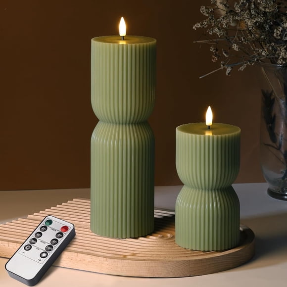 Vela LED sin llama Girimax verde oliva estriada 2 u con control