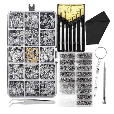 Magideal - Juego De Reparación De Gafas, Almohadillas Nasales Para Mantenimiento De Gafas, Destornilladores De Precisión, Prácticos, Microtornillos Portátiles De
