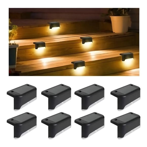 Kit 4 Luces Solares Patio Jardín Para Escaleras Y Muros Estructura Negro