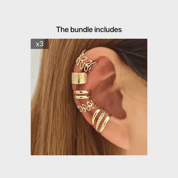 5pcs Golden Leaf Cutout Ear Clips - Stylish and Comfortable One-Ear Fit