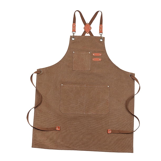 Delantal De Lona Con Bolsillos, Delantal Con Pechera En La Espalda Cruzada Para Trabajos De Pintura, Tienda Para Hornear, Marrón